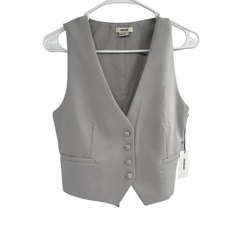 Jason Wu Women's Vest Button Down Waistcoat Lined size S Light Gray MSRP $200